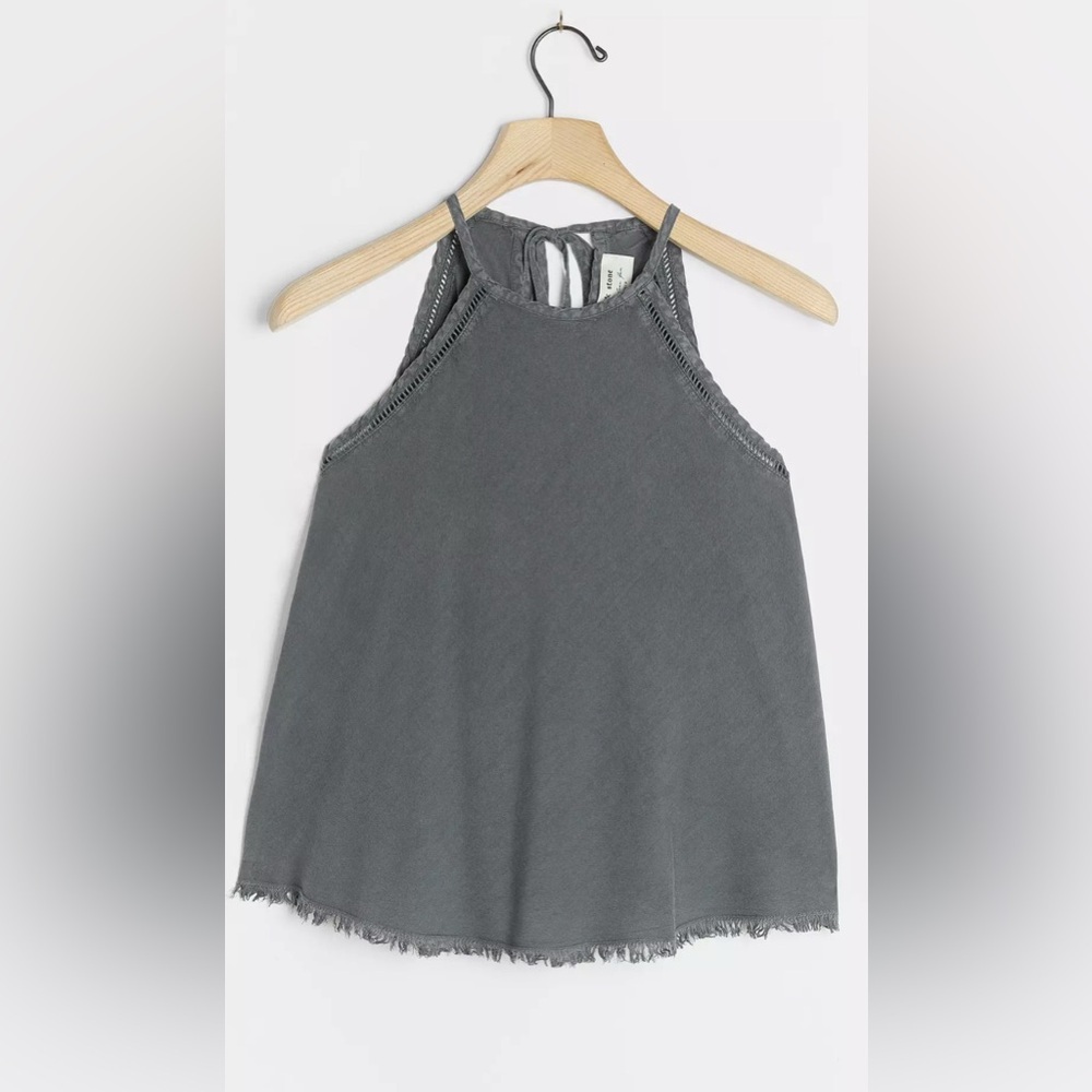 Cloth & Stone Anthropologie Dark Gray Frayed Hem Halter Top, Size Small